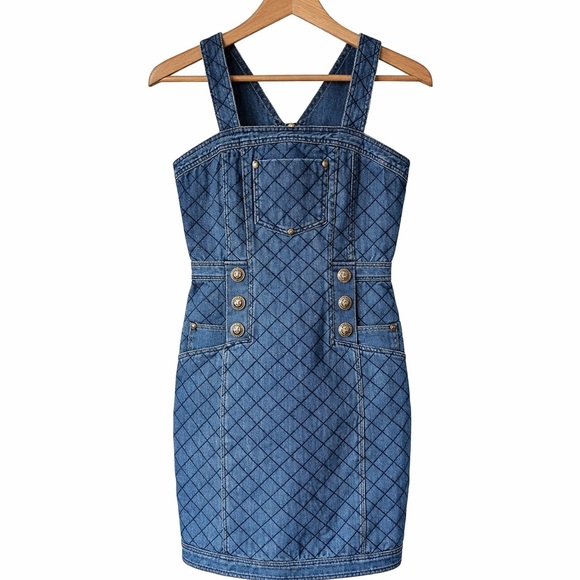 Balmain inspired made by dkny mini denim dress blue button detailed slim fit S - Picture 4 of 10